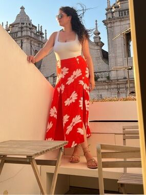 Maeve by Anthropologie orange floral maxi skirt slit